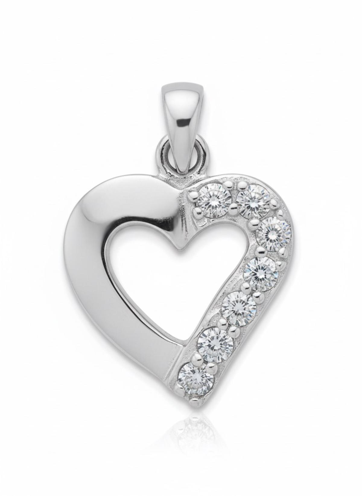 White Silver Heart Pendant with CZ