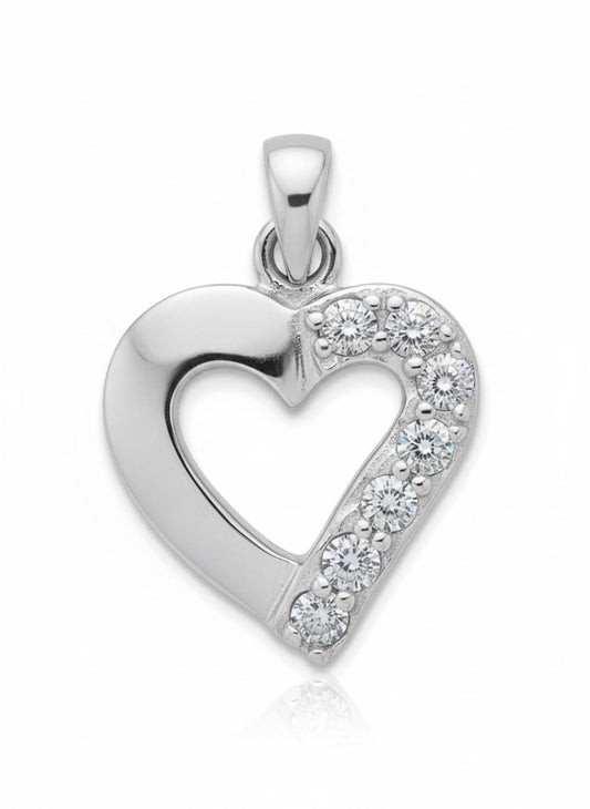 White Silver Heart Pendant with CZ