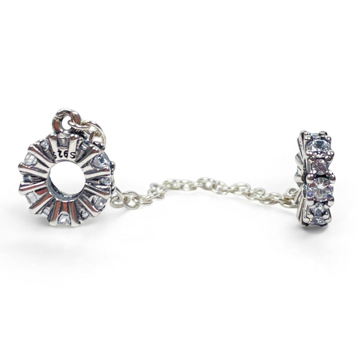 White Silver  Flower Security Lock  Charm with CZ