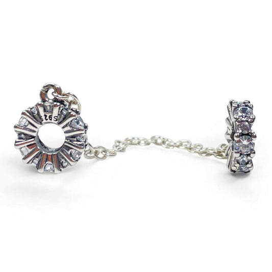 White Silver  Flower Security Lock  Charm with CZ