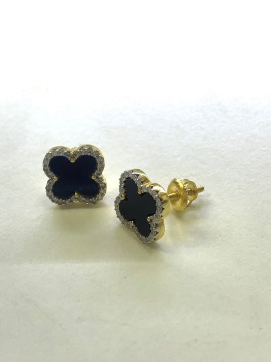 Brincho de trevo de ouro amarelo de 14k com diamante