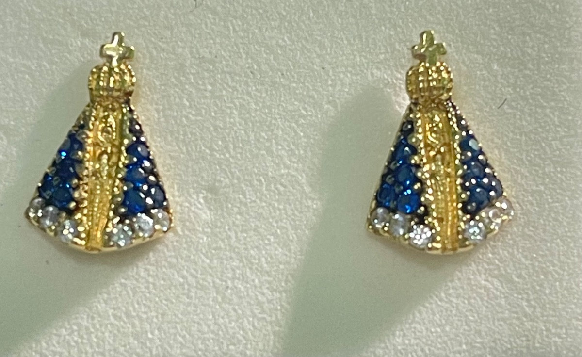 18K Yellow Gold Our Mother  Earring with CZ