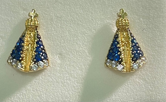 18K Yellow Gold Our Mother  Earring with CZ