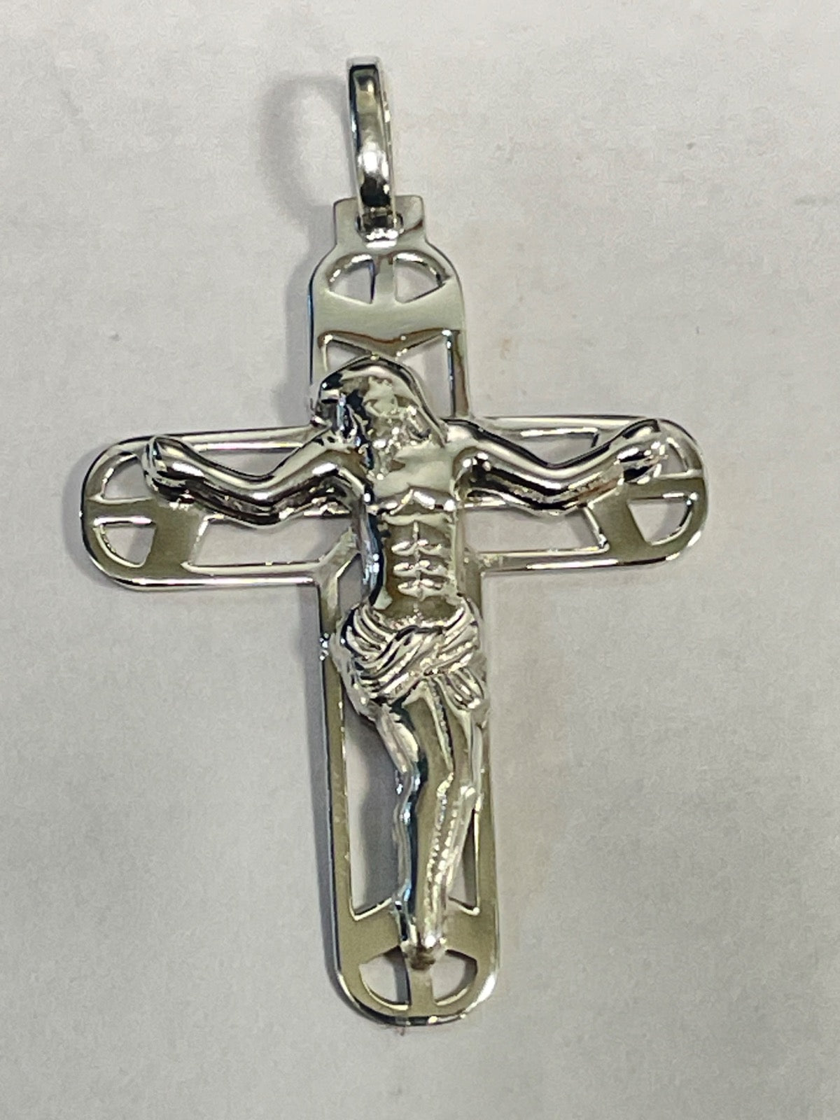 White Silver Cross With Crist  Pendant