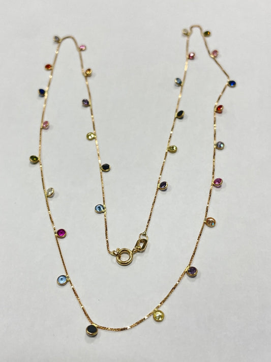 18K Yellow Gold  Charm Necklace Set with CZ