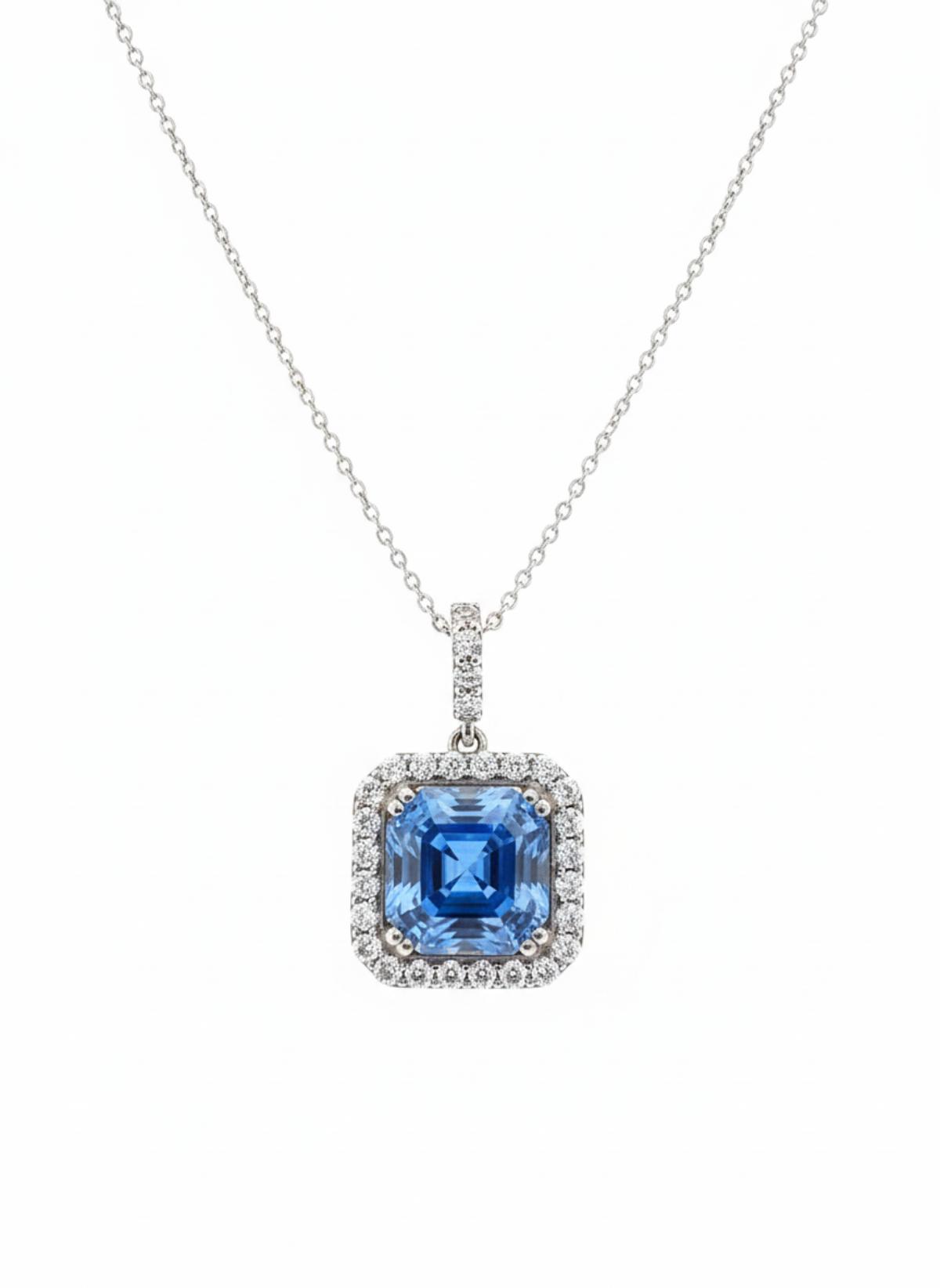 White Silver Blue Charm Necklace Set with CZ