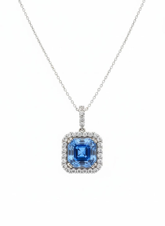 White Silver Blue Charm Necklace Set with CZ