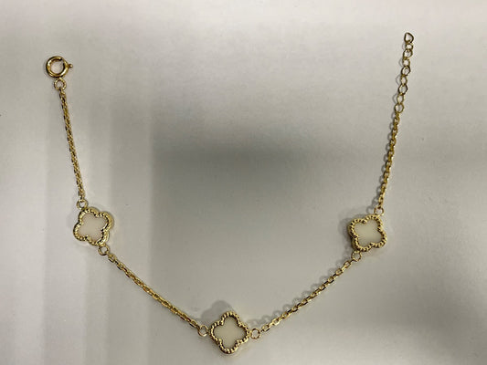 14K Yellow Gold Clover (sin) Bracelet with Mother Of Pearl