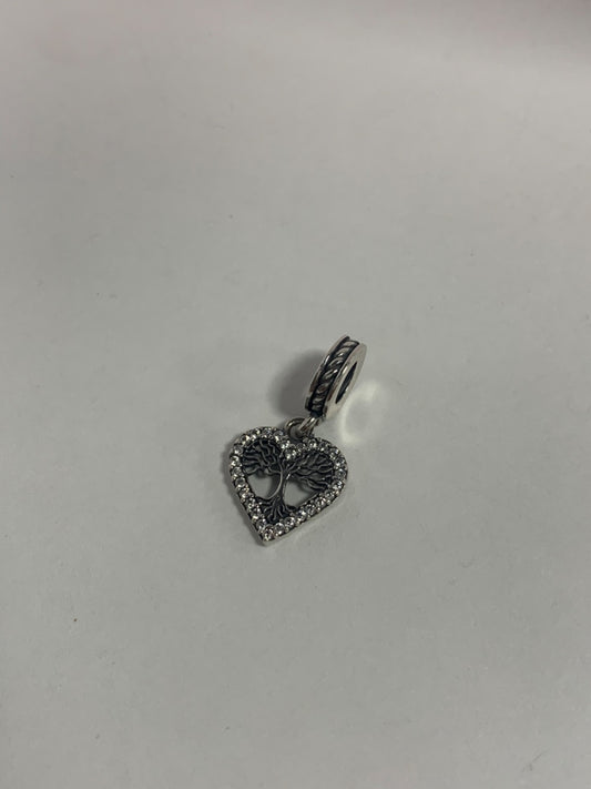 White Silver Heart Charm with CZ