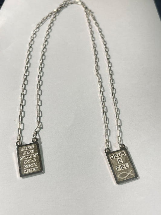 White Silver Scapular  Charm Necklace Set