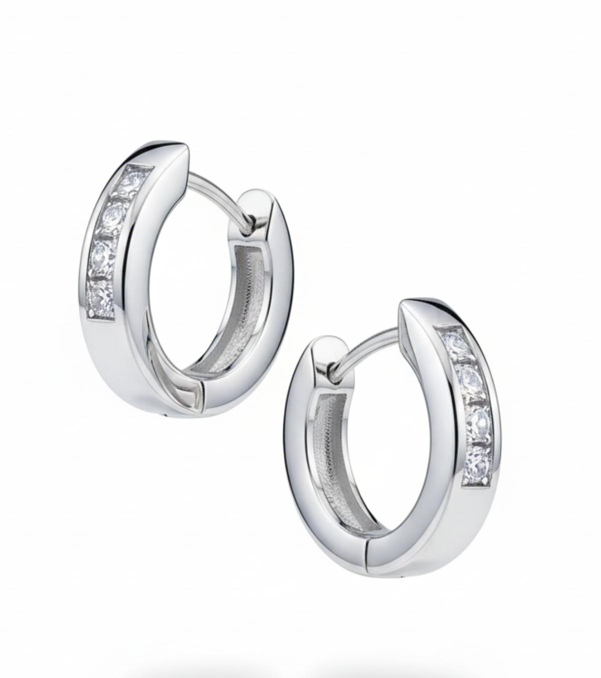 White Silver Hoop Earring with CZ