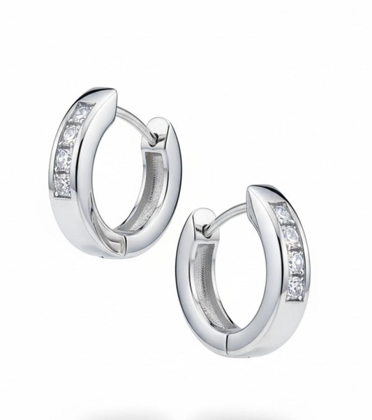 White Silver Hoop Earring with CZ