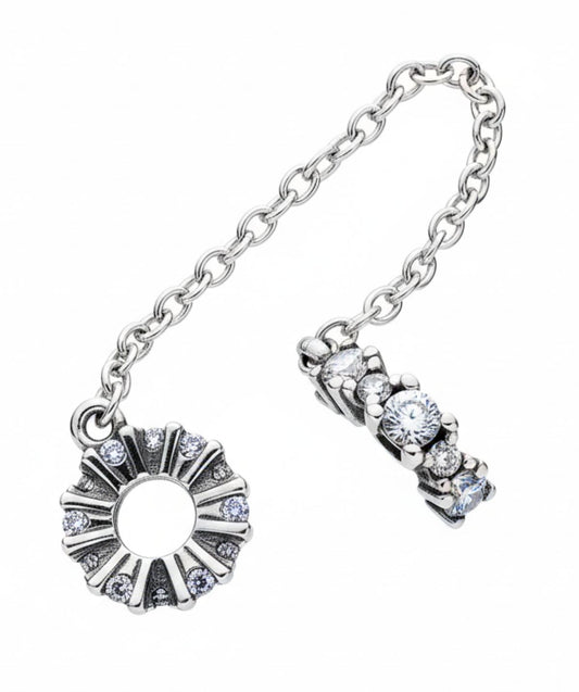 White Silver Pandora Lock Charm with CZ