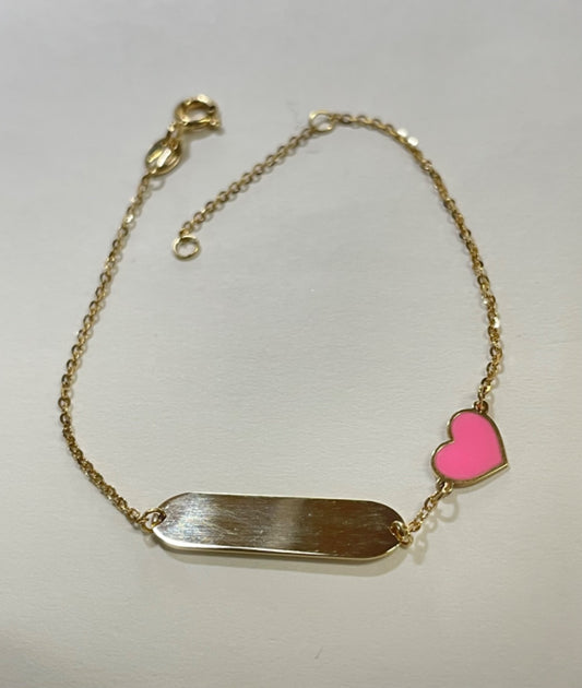 14K Yellow Gold Pink Heart Baby Bracelet