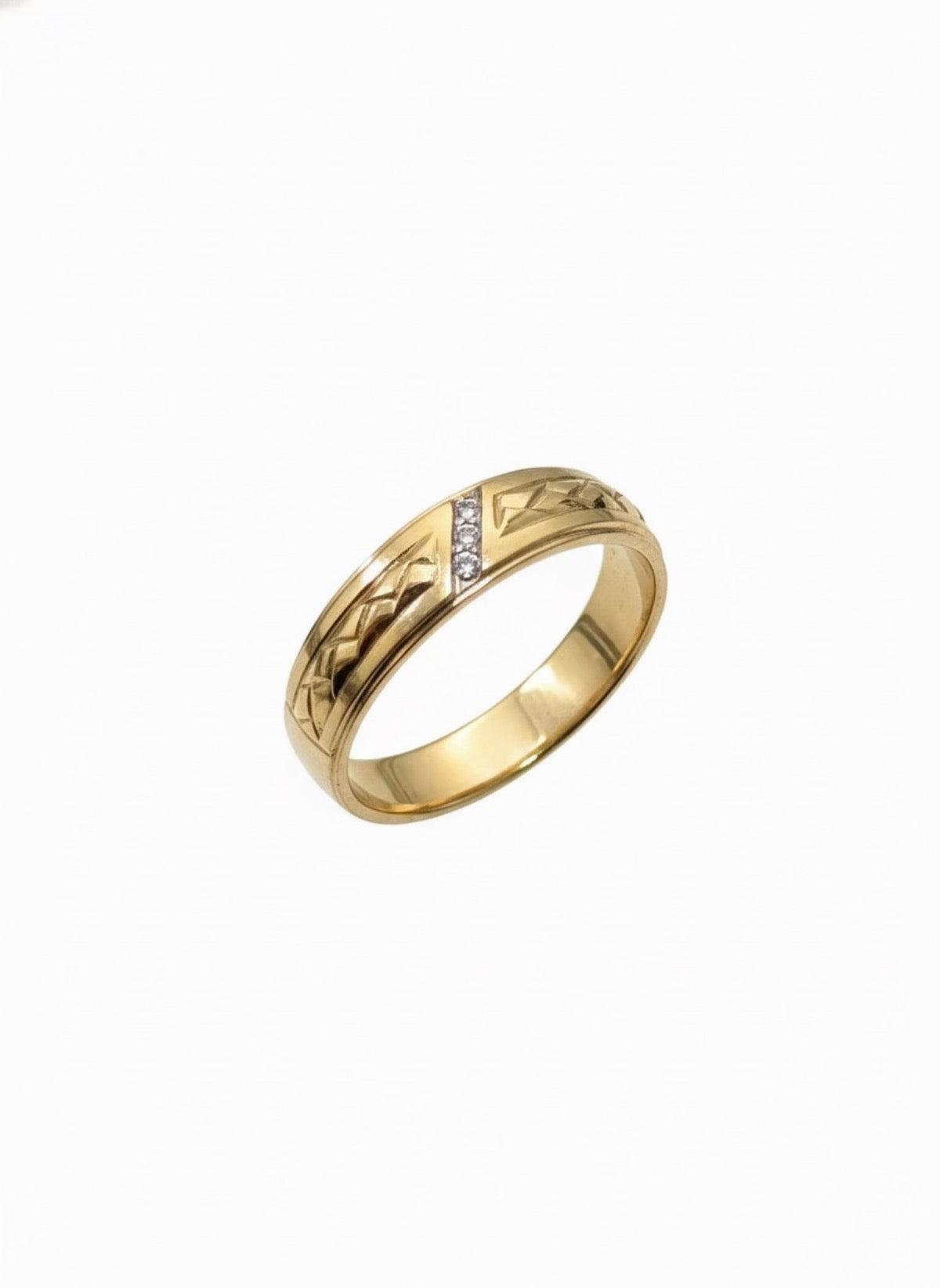 14K Yellow Gold Set Wedding Band with Lab Diamond