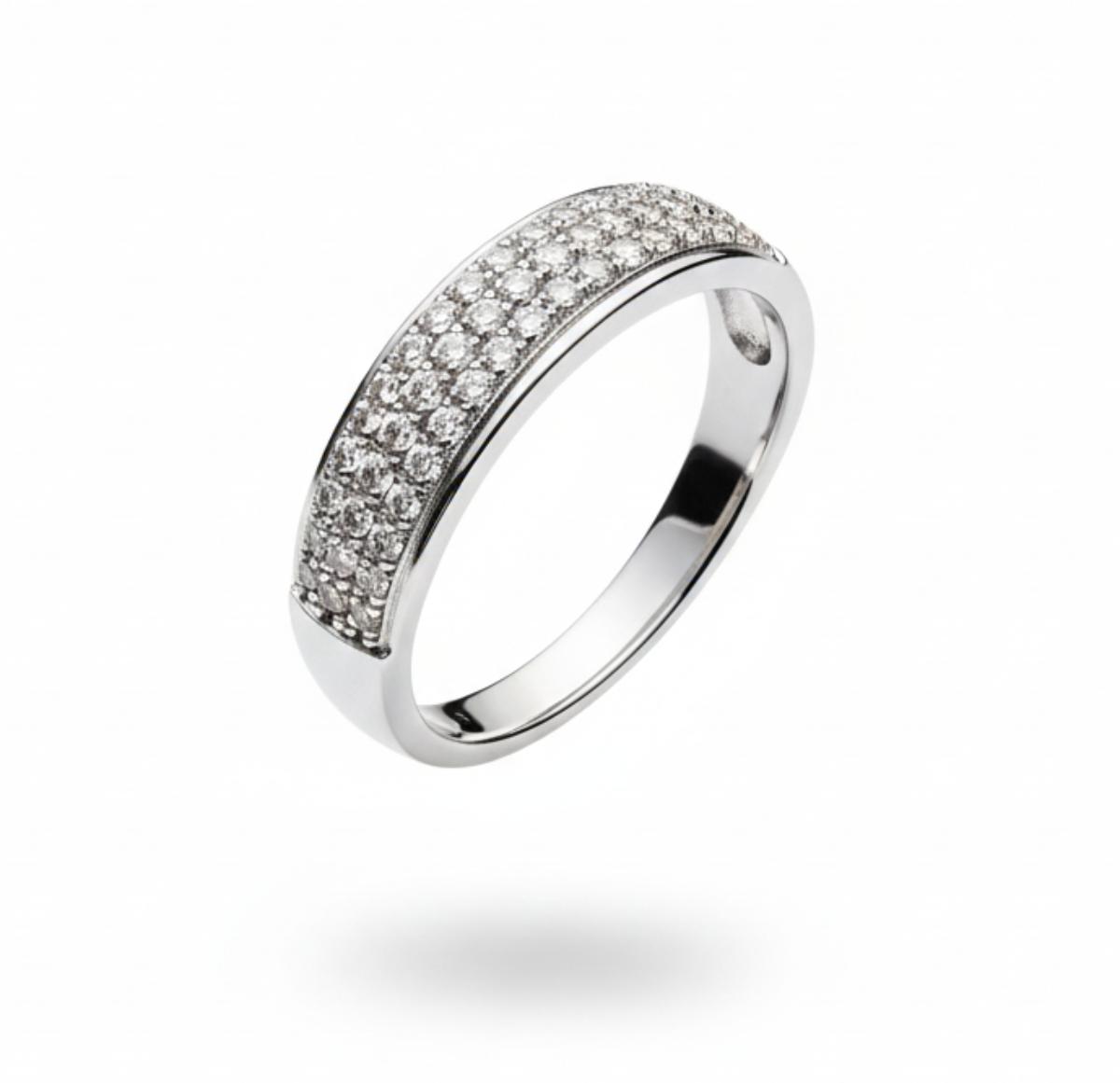 White Silver  Wedding Band with CZ