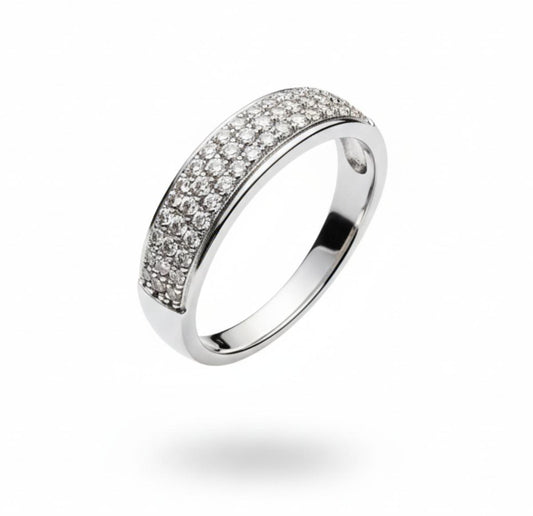 White Silver  Wedding Band with CZ