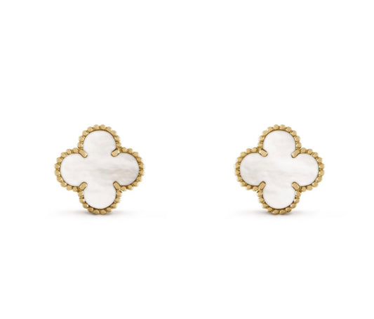 18K Yellow Gold Clover Earring with Mother Of Pearl