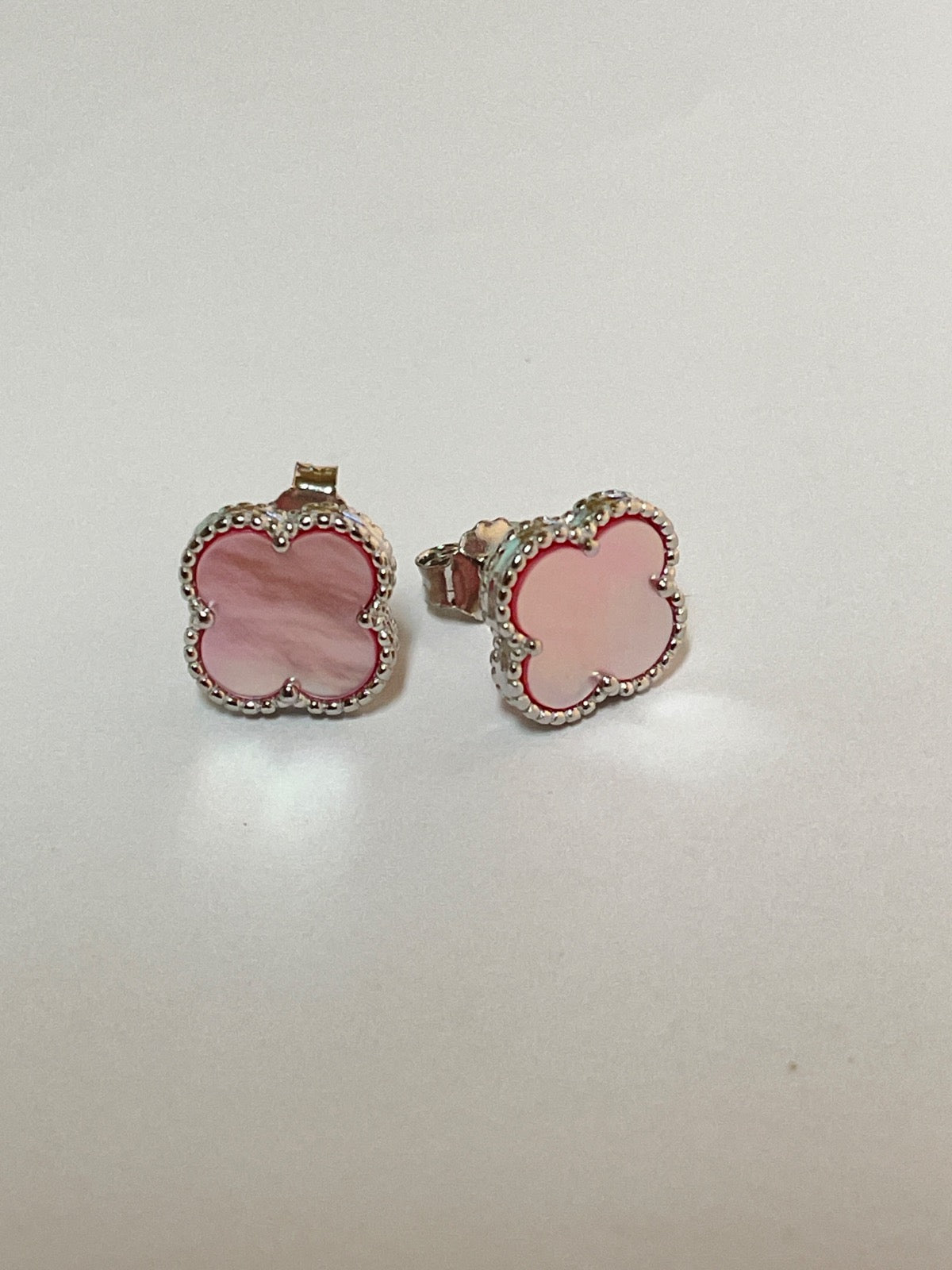 White Silver Clover  Earring with CZ