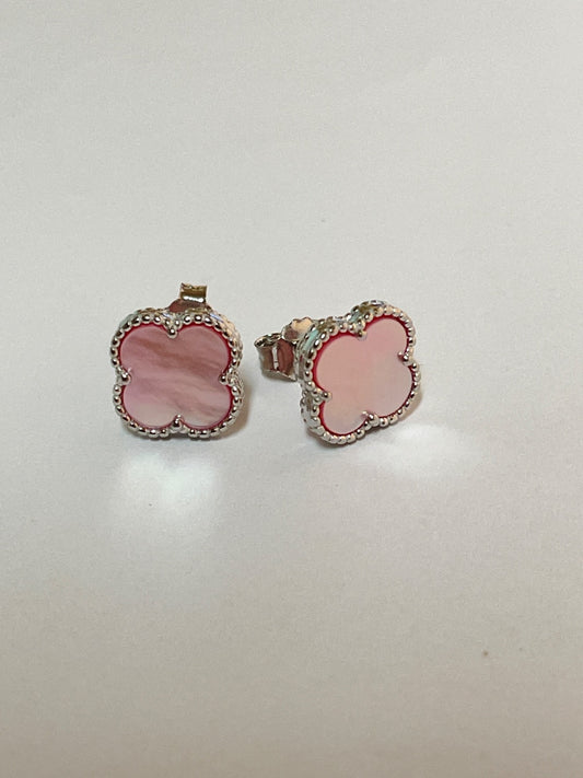 White Silver Clover  Earring with CZ