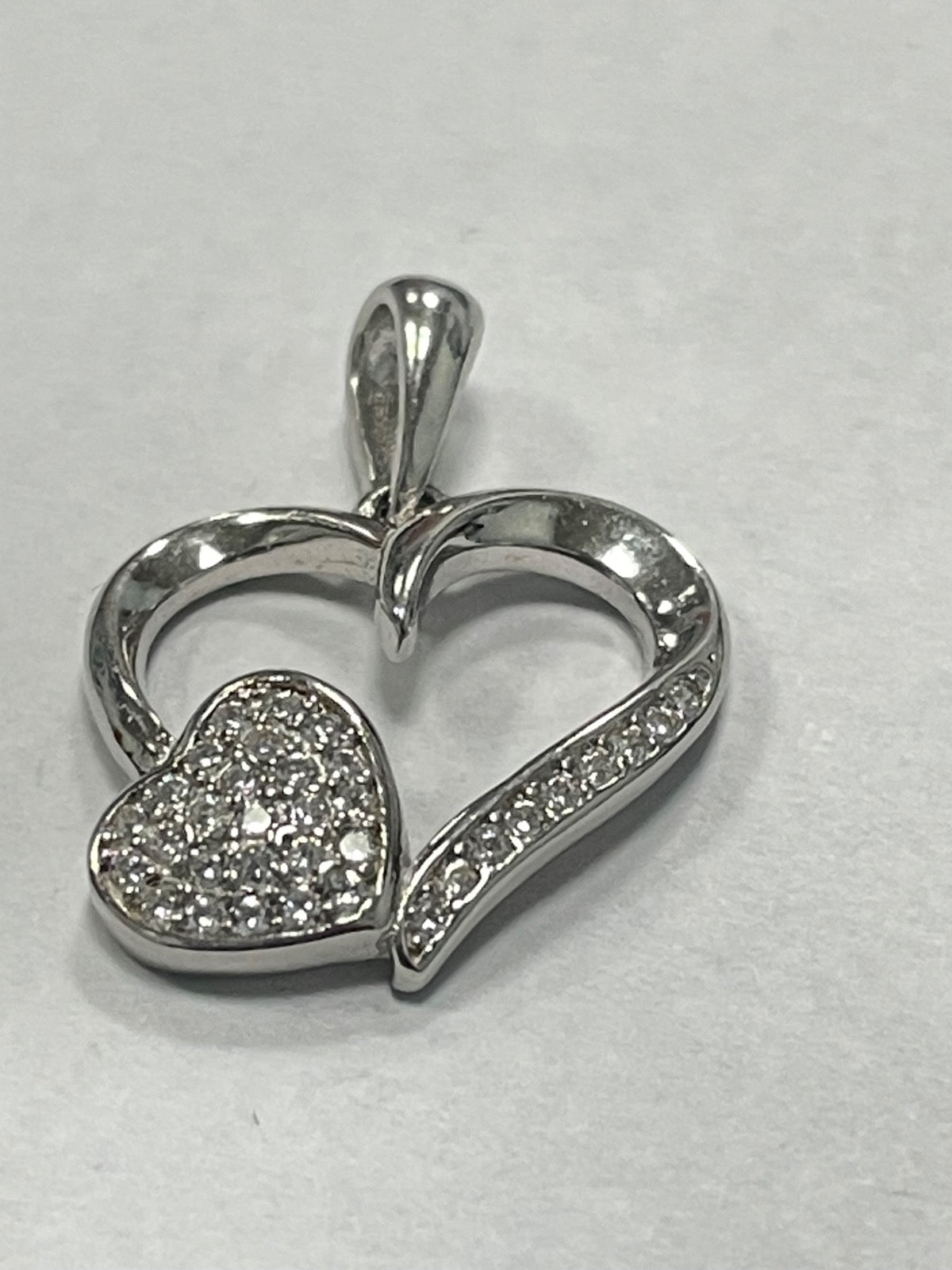 White Silver Heart Pendant with CZ