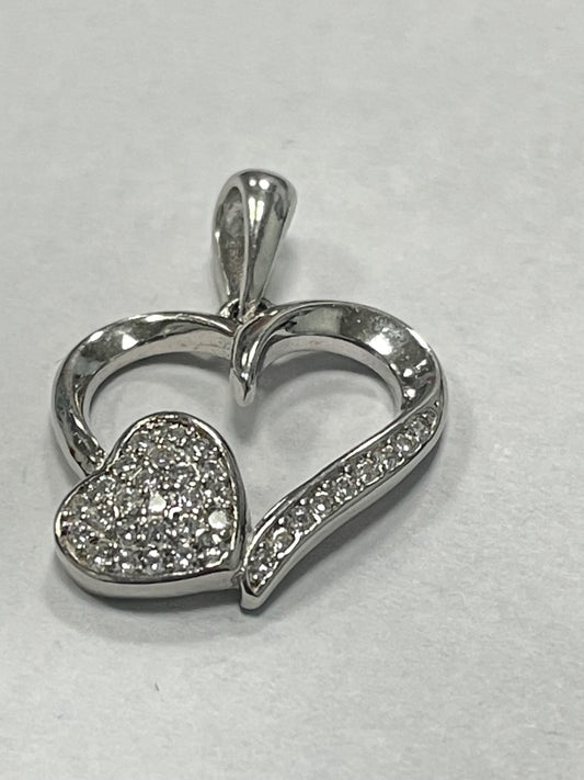 White Silver Heart Pendant with CZ
