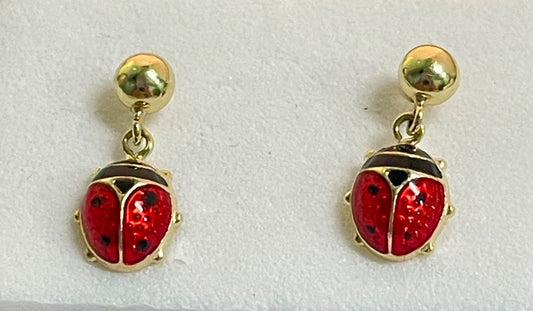 18K Yellow Gold Ladybugs  Earring