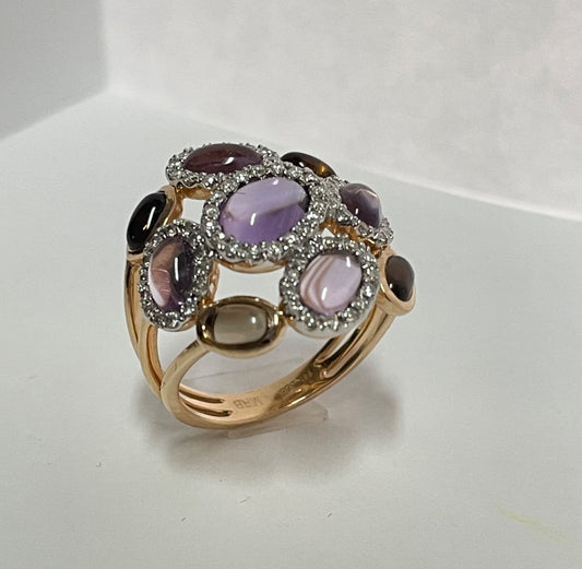 14K Rose Gold  Ring with Quartz and Amethyst