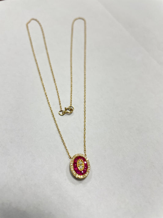 14K Yellow Gold  Charm Necklace Set with Diamond and Ruby