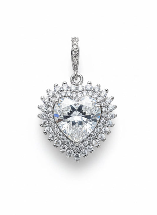 White Silver Heart Pendant with CZ
