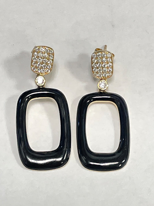 14K Yellow Gold 5.12GM 42D 0.42CT Earring with Onyx and Diamond