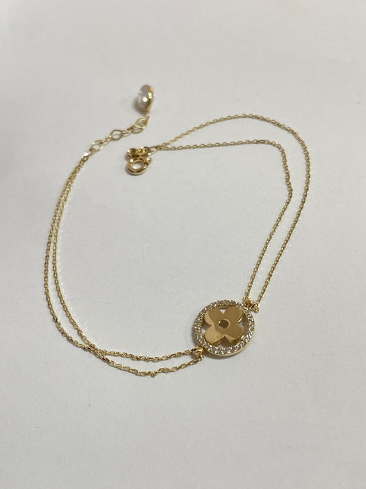 14K Yellow Gold Clover  Bracelet with CZ