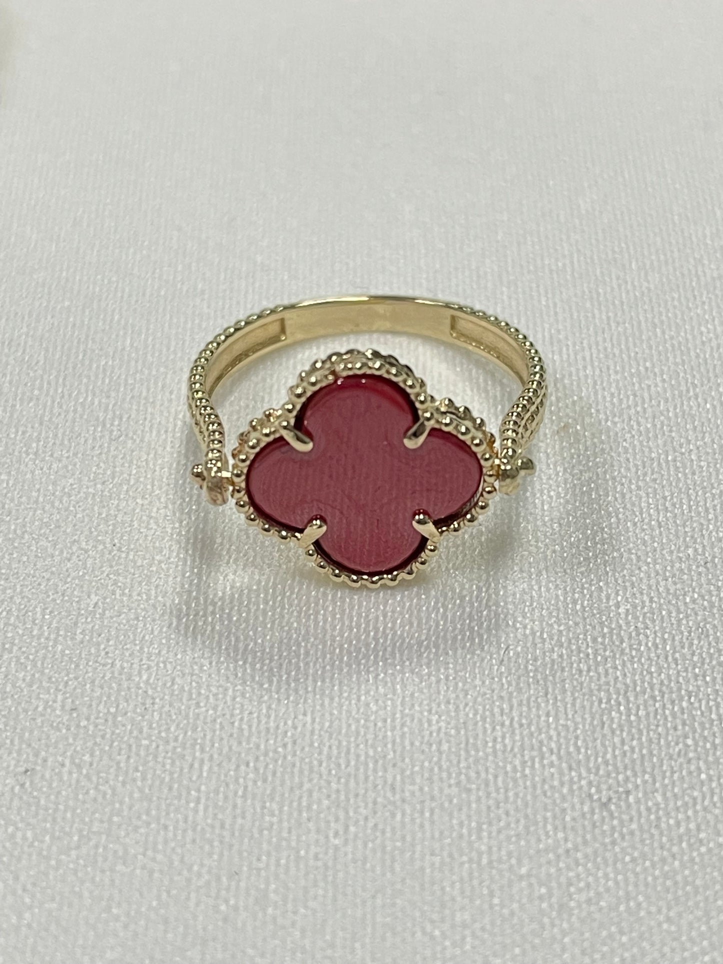 14K Yellow Gold Clover  Ring with CZ