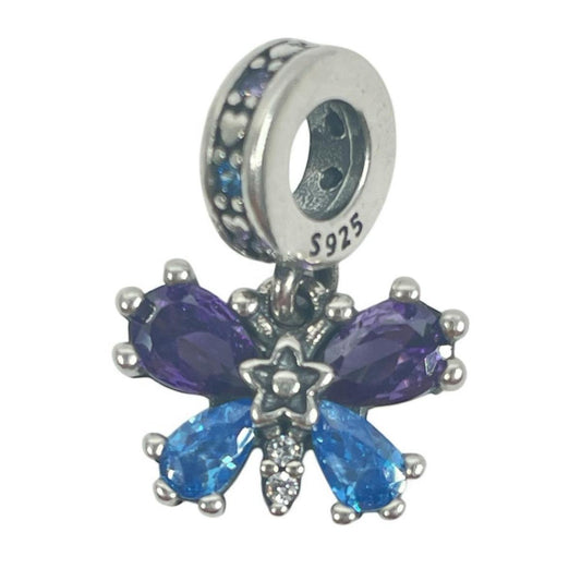 White Silver Butterfly  Charm with CZ