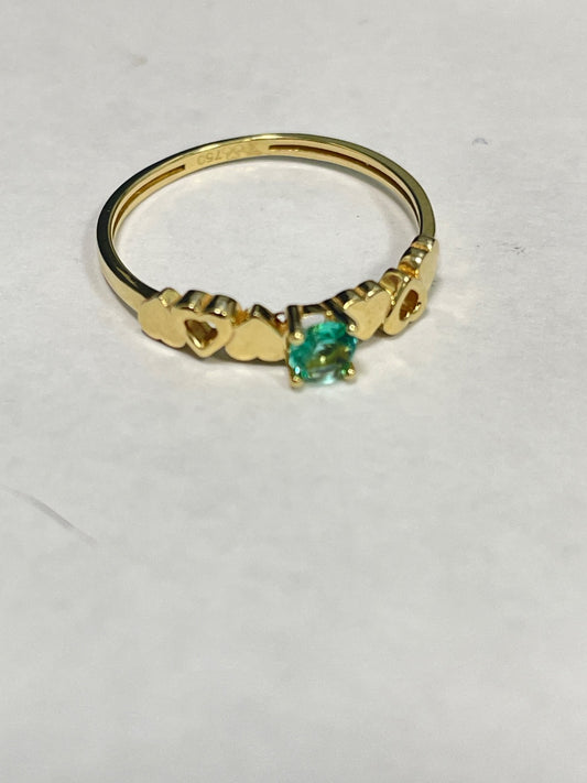 18K Yellow Gold Heart  Ring with CZ