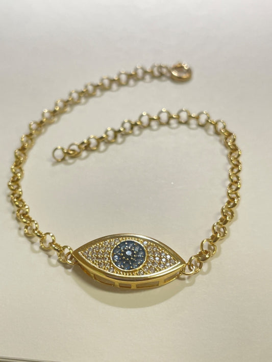 18K Yellow Gold Eye Bracelet with CZ