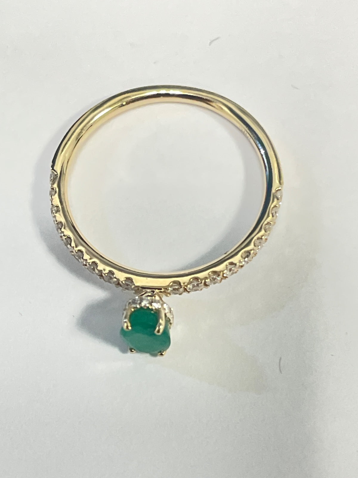 14K Yellow Gold Green Ring with Emerald and Diamond