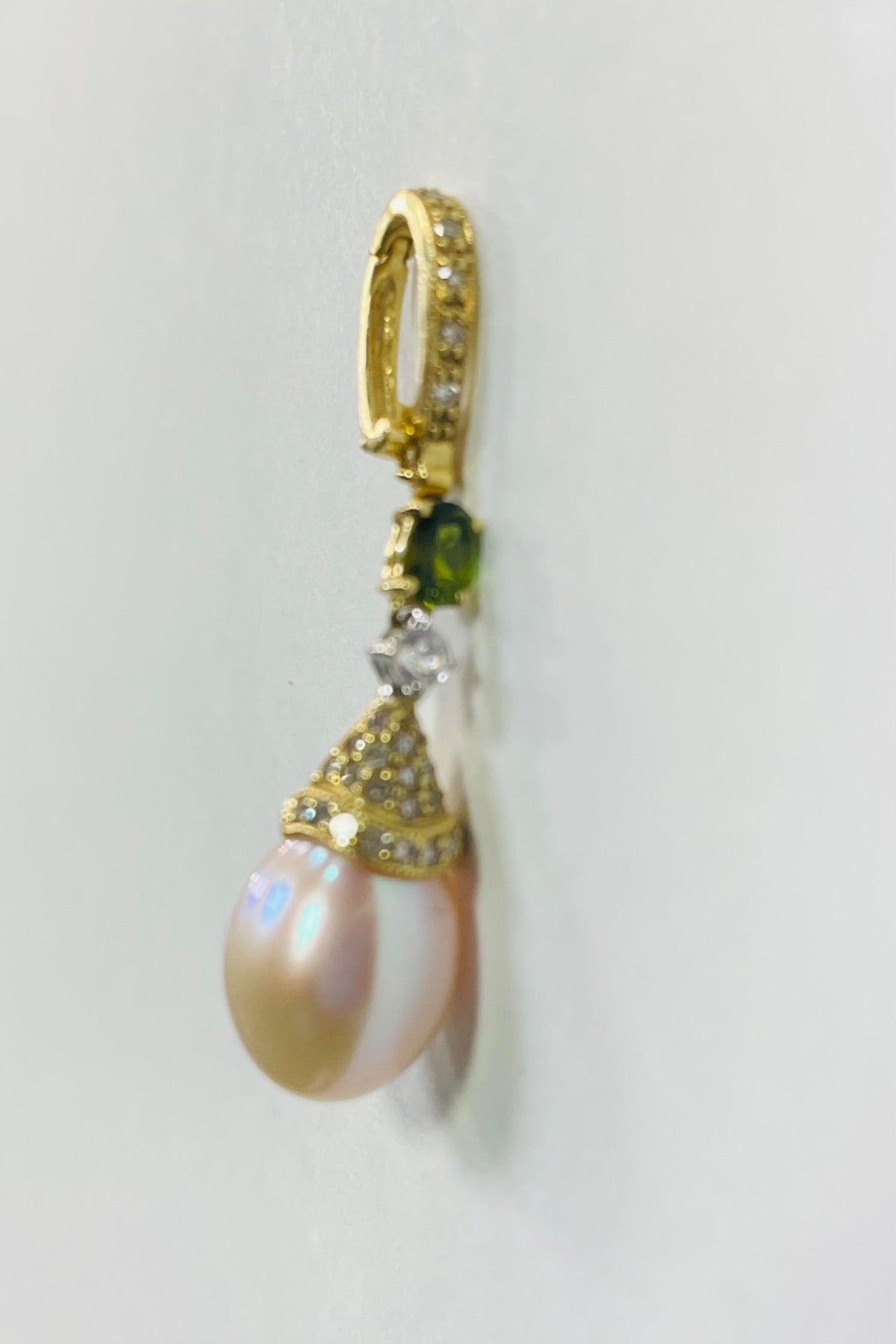 14K White Gold  Pendant with Pearl, Diamond and Green Gold