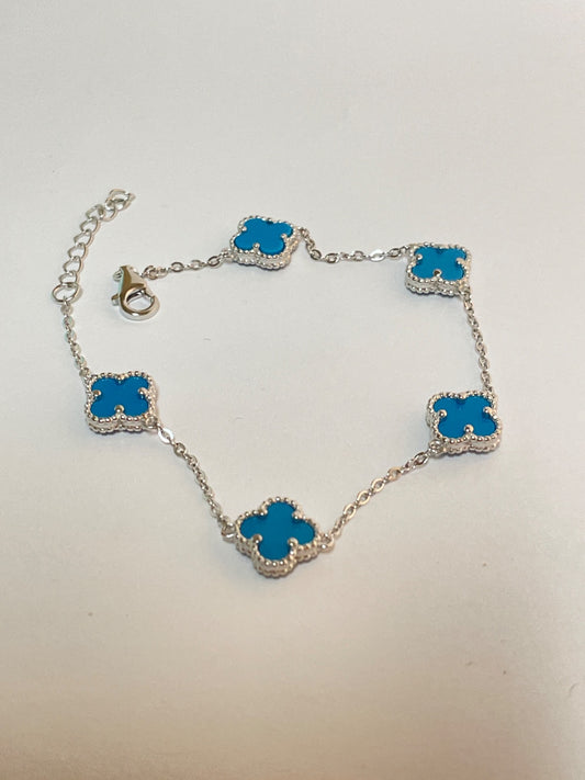 White Silver Clover  Bracelet with CZ