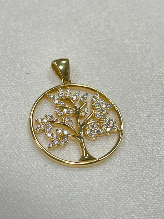 18K Yellow Gold Three of Life  Pendant with CZ