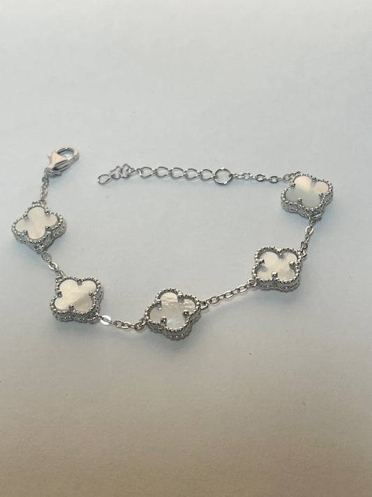 White Silver Clover Baby Bracelet with CZ