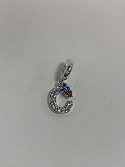 White Silver C Charm with CZ
