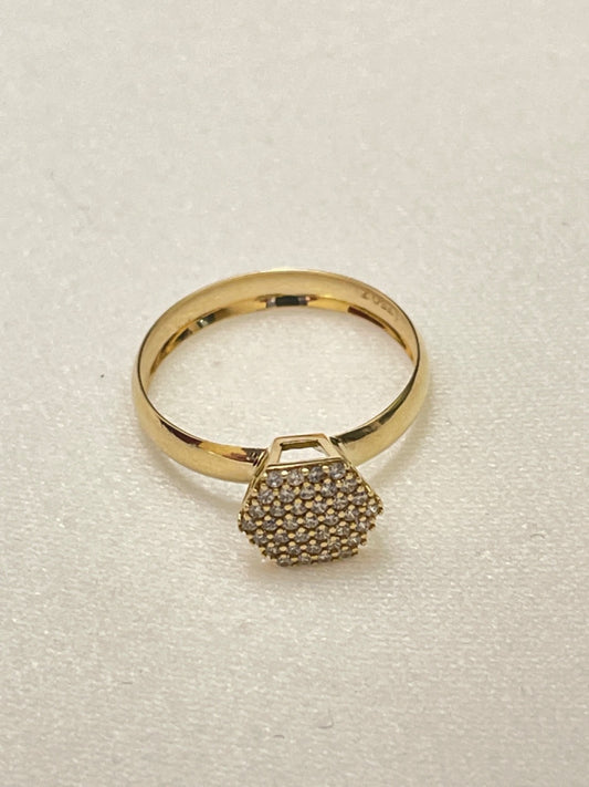 18K Yellow Gold Octagonal Ring with CZ