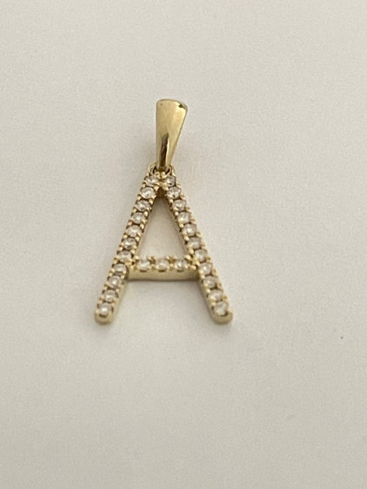 14K Yellow Gold Medium Letter A Pendant with Diamond