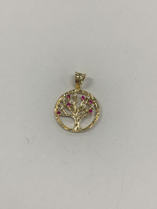 14K Yellow Gold Tree Of Life  Pendant with CZ