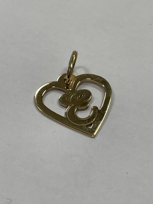 18K Yellow Gold Heart E Pendant