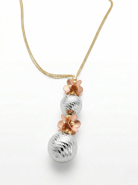 18K Two-Tone Gold Balls and Flowers  Necklace
