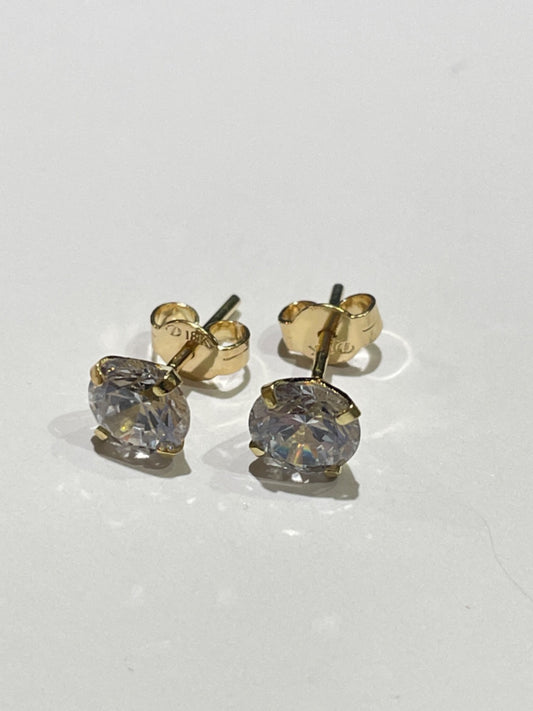 18K Yellow Gold Studs 6mm Earring with CZ