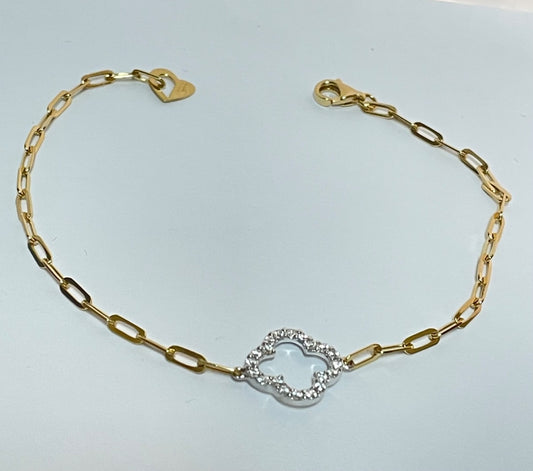 18K Yellow Gold Clover Bracelet with Diamond