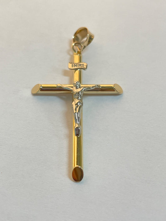 14K Two-Tone Gold Cross W Chri  Pendant